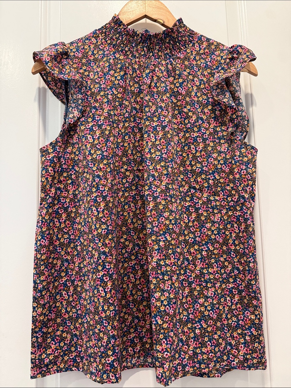 eesome Navy Floral Smocked Neck Blouse